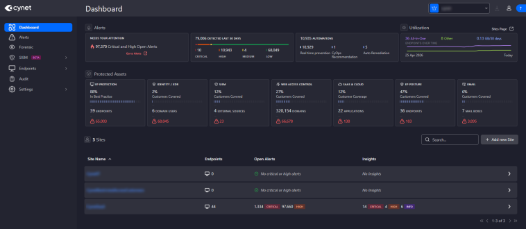Cynet v4.33 Cross-Site Dashboard 跨環境集中管理介面